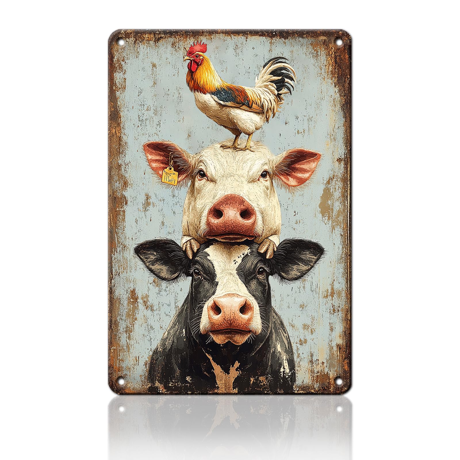 Vintage Fresh Eggs & Chicken Metal Sign Rustic Farm Eggs For Sale Tin Poster Home Kitchen Farmhouse Chicken Wall Decor 12x8 Inch