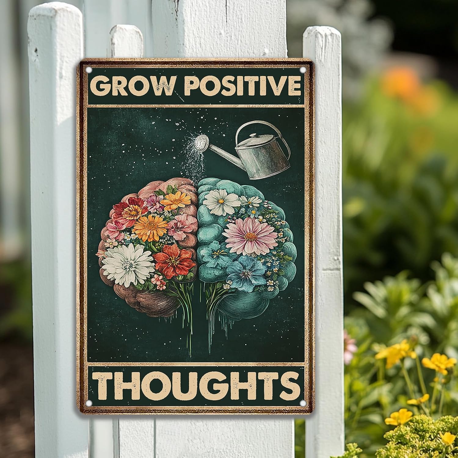 KIYOYO Vintage Tin Metal Sign Poster Grow Positive Thoughts Vintage Poster Flower Head Girl Poster Mental Health Poster Motivational Poster Emotions Poster Vintage Wall Home Decor 8x12 Inch