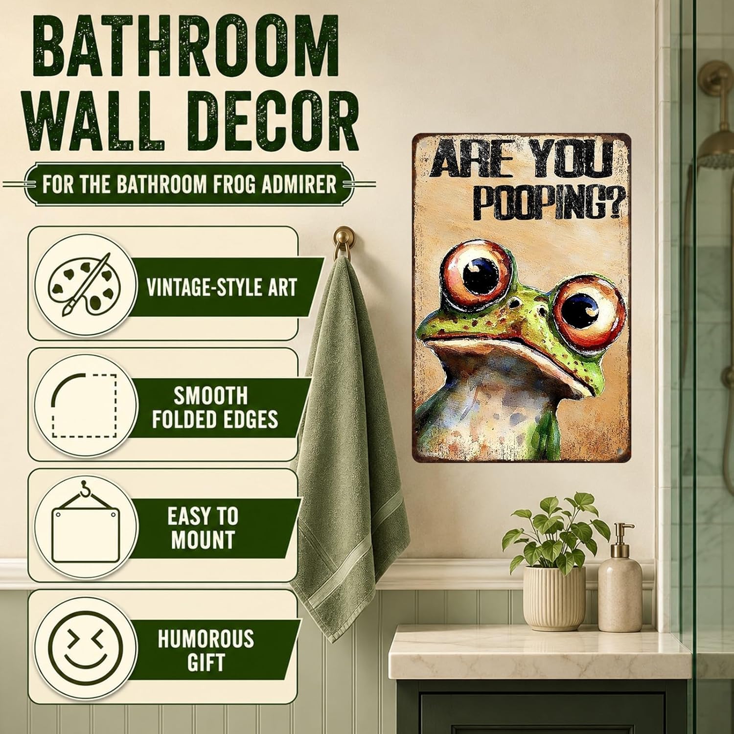 Are You Pooping Frog Sign Funny Bathroom Decor Metal Wall Art For Toilet Restroom Washroom 8x12 Inch