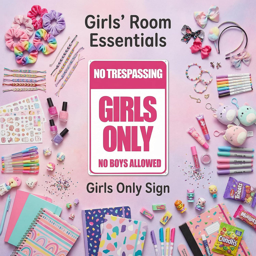 Smilelife Girls Gifts Funny Only Sign No Trespassing No Boys Allowed Tin Sign for Room Bedroom Dorm Wall Decor 8 X 12 Inch (3010)