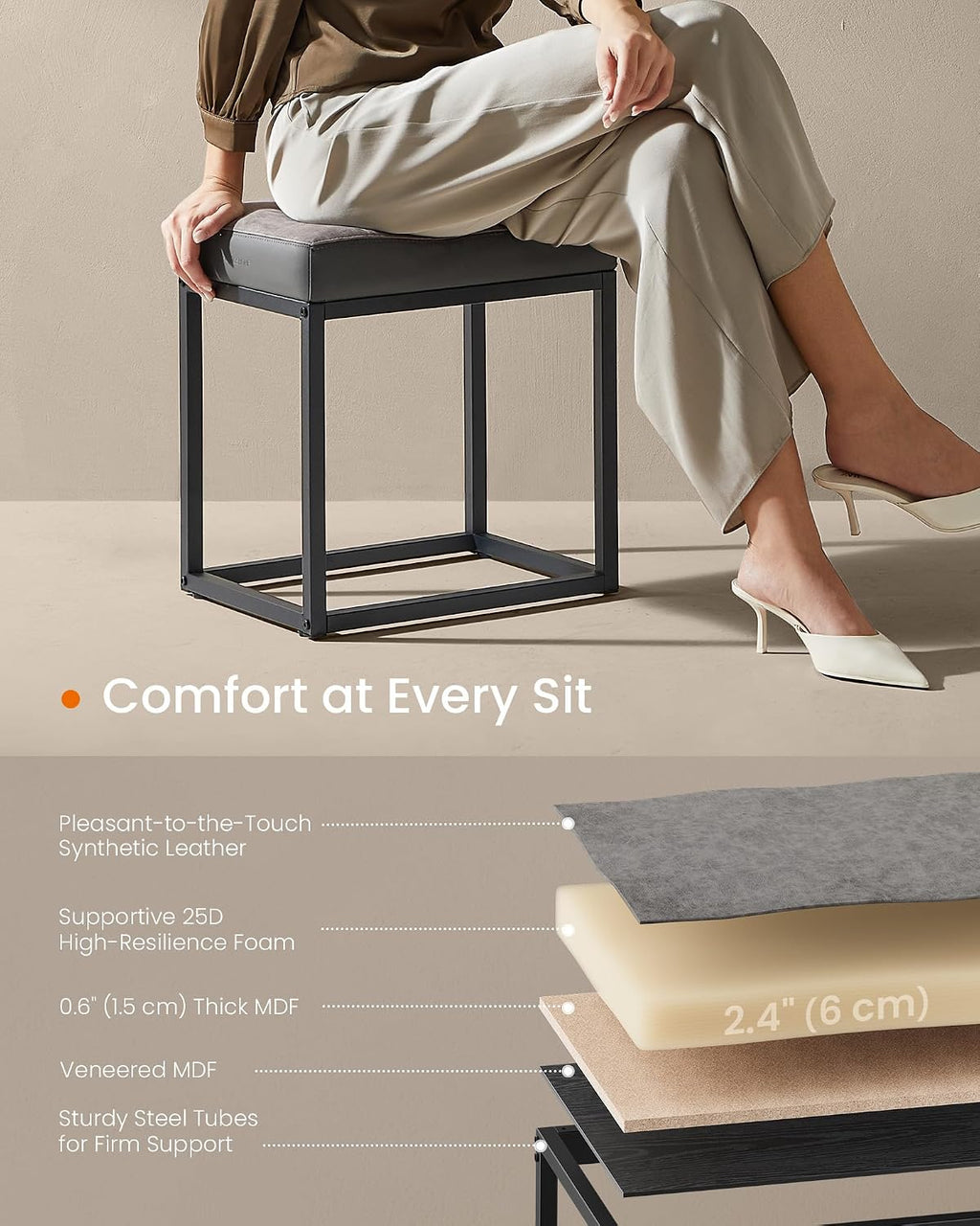 SONGMICS Home LUIZ Collection - Ottoman Footstool, Rectangle Ottoman, Vanity Chair Stool, Footrest, Reversible Top, Side Table, Max. Load 660 lb, Bedroom Living Room Entryway, Dove Gray ULOM079G01