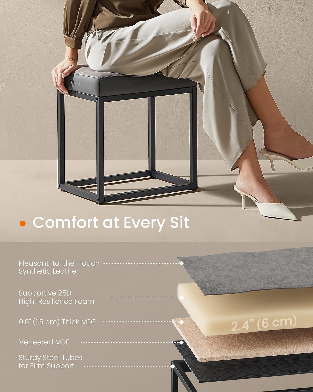 SONGMICS Home LUIZ Collection - Ottoman Footstool, Rectangle Ottoman, Vanity Chair Stool, Footrest, Reversible Top, Side Table, Max. Load 660 lb, Bedroom Living Room Entryway, Dove Gray ULOM079G01