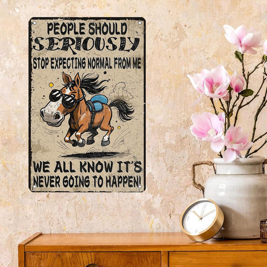 Funny Don'T Expect Me Normal Metal Tin Sign 12x8 Inch Horse Tin Sign Don'T Expect Me Normal Horse Poster Home Kitchen Garden Bar Restaurant Coffee Are Wall Decor
