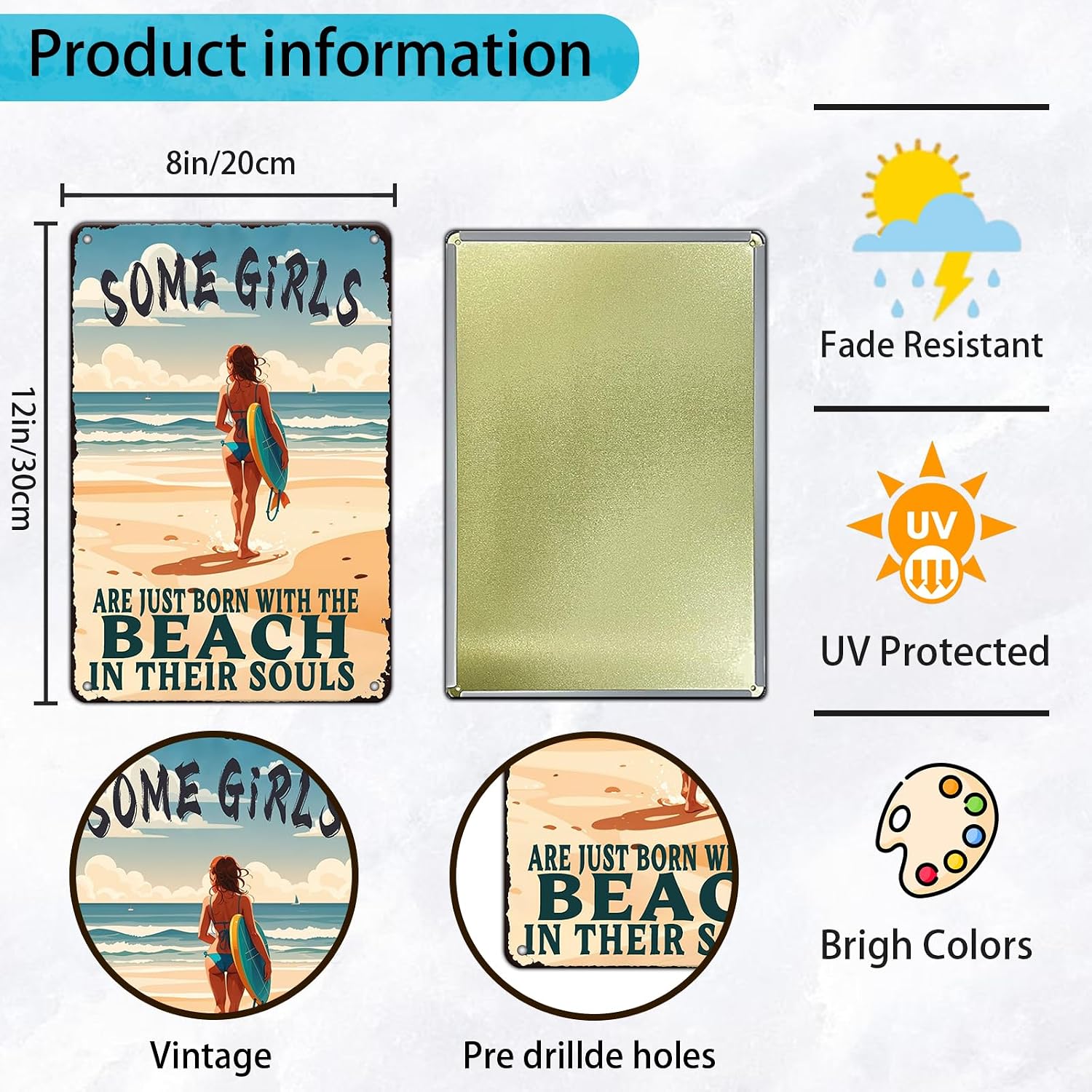 Beach Metal Sign Some Girls Are Just Born With The Beach In Their Souls Tin Sign Home Bar Pub 8x12 Inch Wall Decor