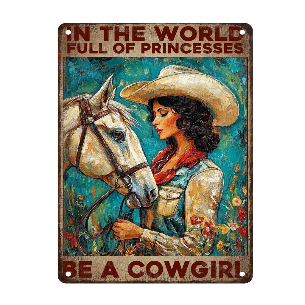 Retro Cowgirl Tin Sign Metal Wall Art Rustic Western Home Decor Wanted Theme 8x12inch