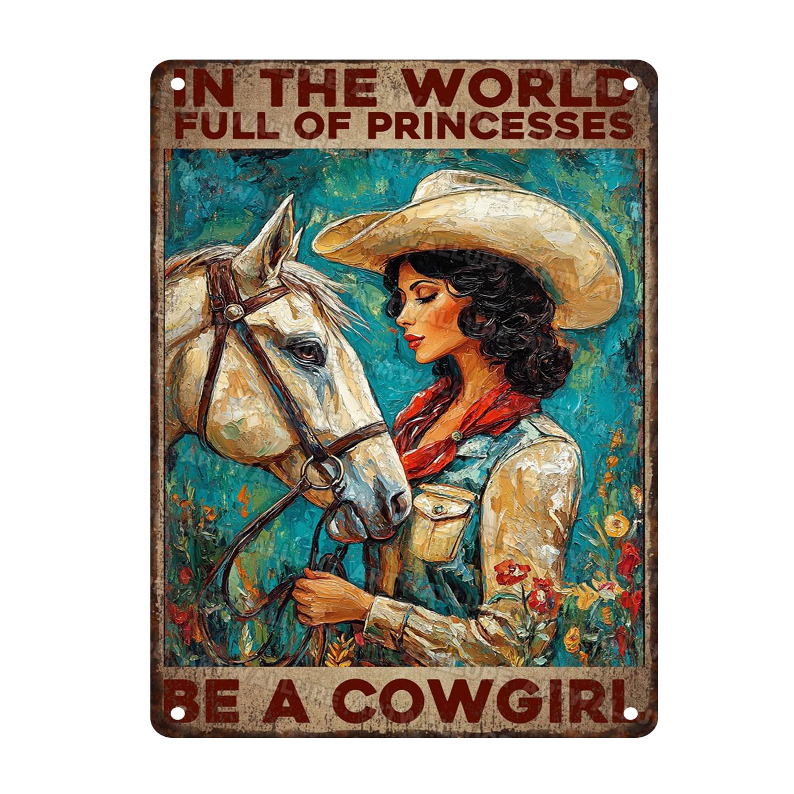 Retro Cowgirl Tin Sign Metal Wall Art Rustic Western Home Decor Wanted Theme 8x12inch