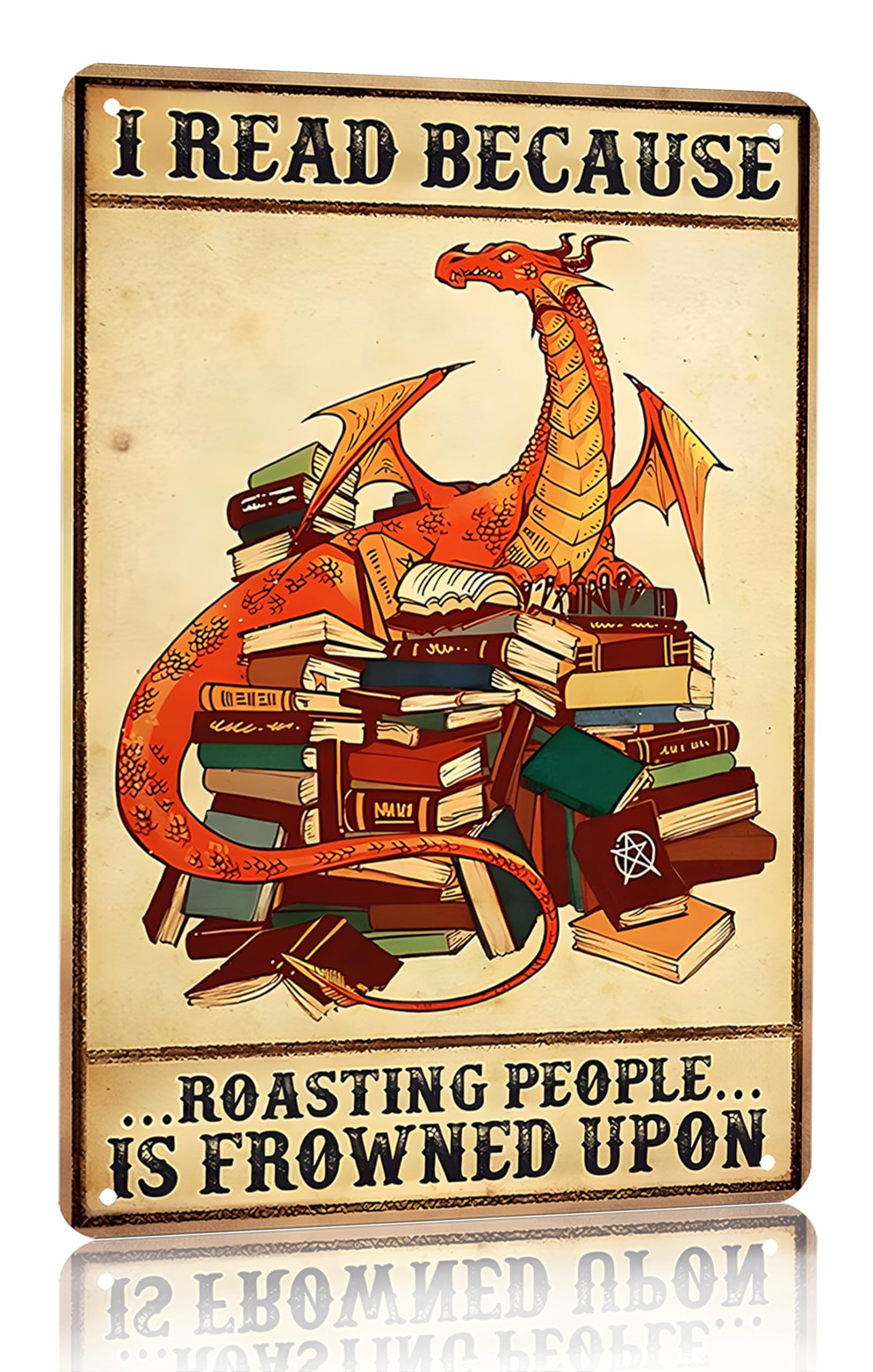 Smilelife Bookish Gifts Dargon Valentines Gifts Vintage Dragon Tin Sign It's Not Hoarding If It's Books Sign for Home Cafe Bedroom Library Bookshelf Wall Decor 8x12 Inch (3018)
