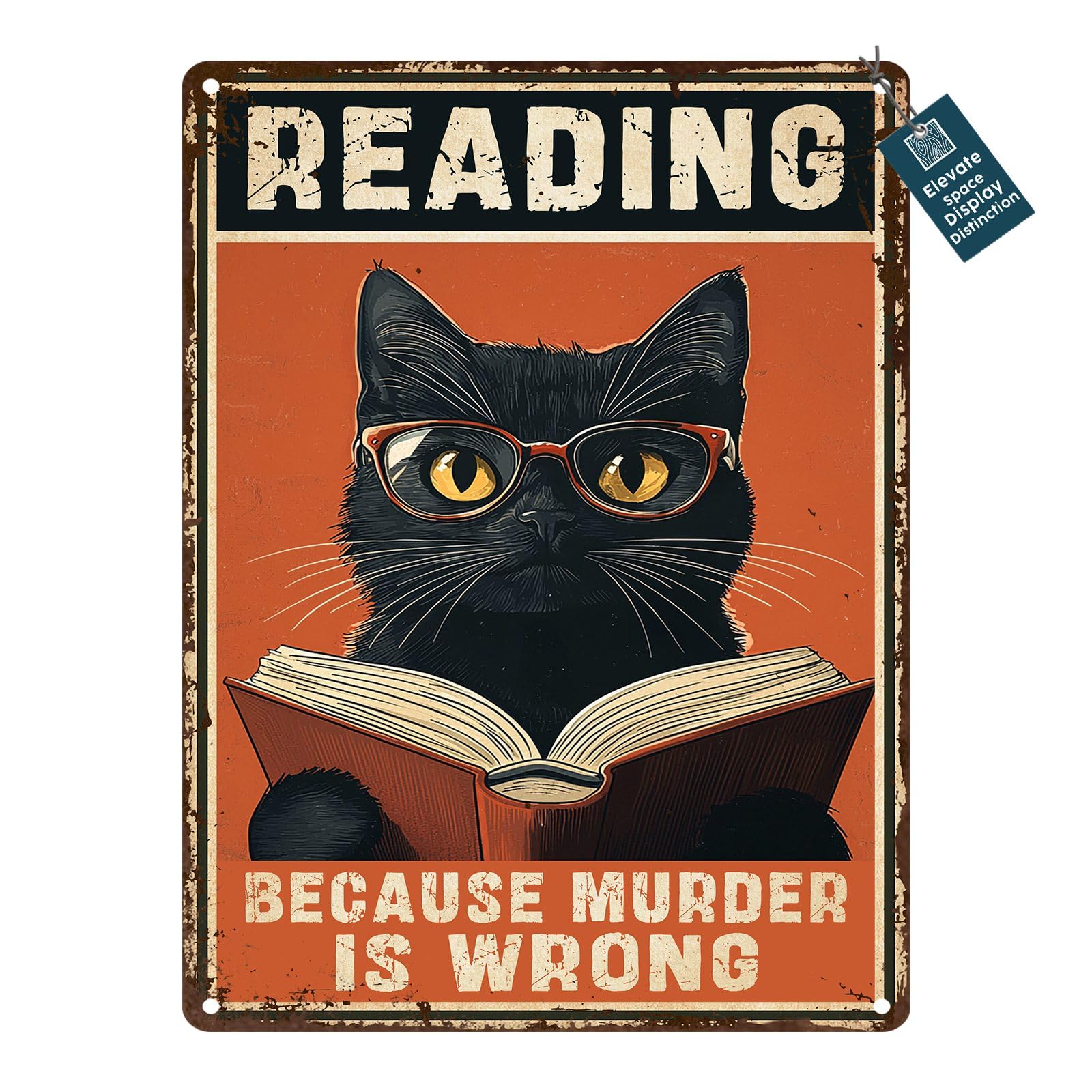 Black Cat Reading Vintage Metal Sign Reading Will Take You Everywhere Retro Wall Decor for Library Book Home Bedroom Office Decoration 8x12inch