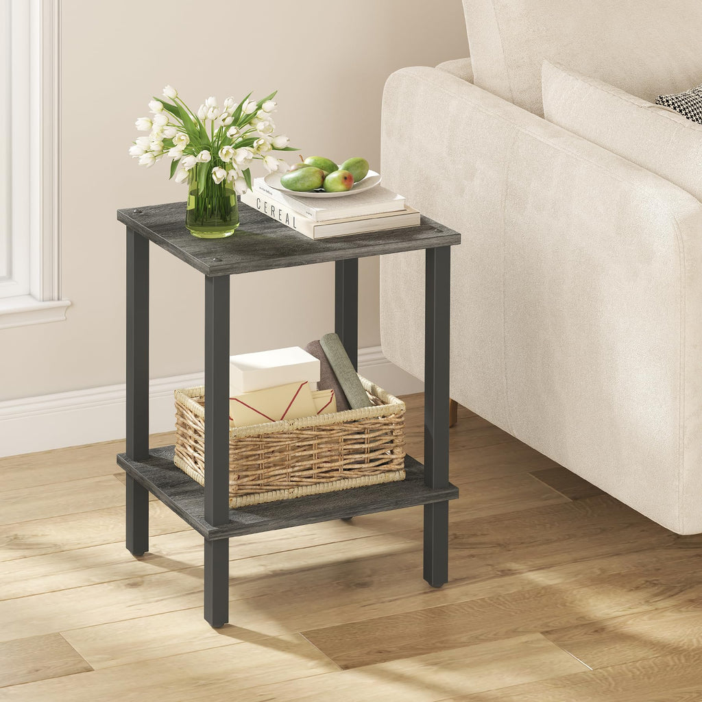 TUTOTAK End Table, Set of 2, Side Table, Nightstand, 2-Tier Storage Shelf, Sofa Table for Small Space, Living Room, Bed Room TB01BK035