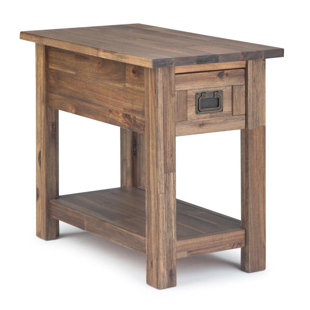 SIMPLIHOME Monroe End Table - 22 inch Wide Solid Acacia Wood Side Table in Distressed Charcoal Brown, Rustic Accent Table for Living Room or Bedroom with Drawer and Shelf