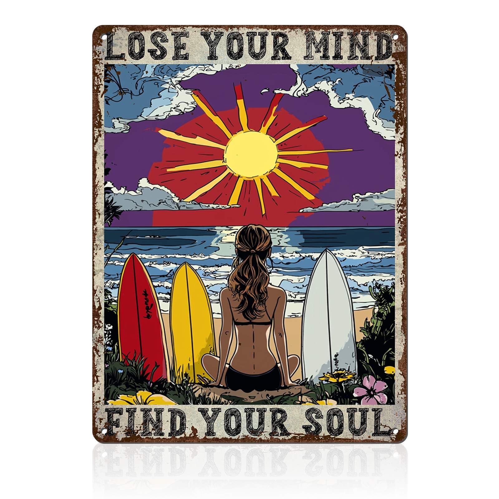 Retro Beach Metal Tin Sign Wall Art Vintage Surf Shack Decor The Beach Is Calling Coastal Home Bar Decor 8x12inch