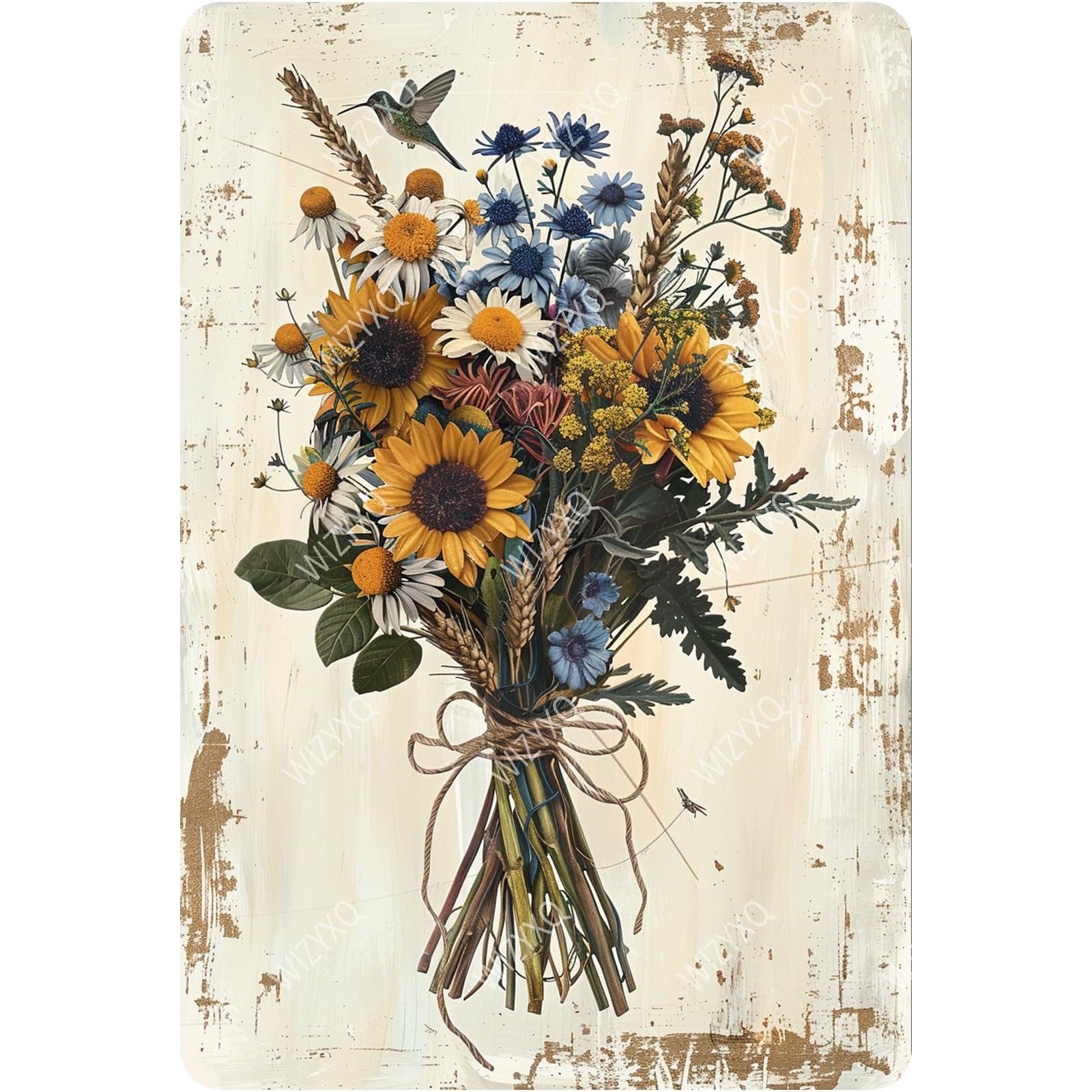 Flowers Metal Signs Vintage A Bouquet of Wild Flowers Tin Sign Retro Wall Decor for Living Room Bedroom Greenhouse Garden Yard Shop Bar 8×12 Inches
