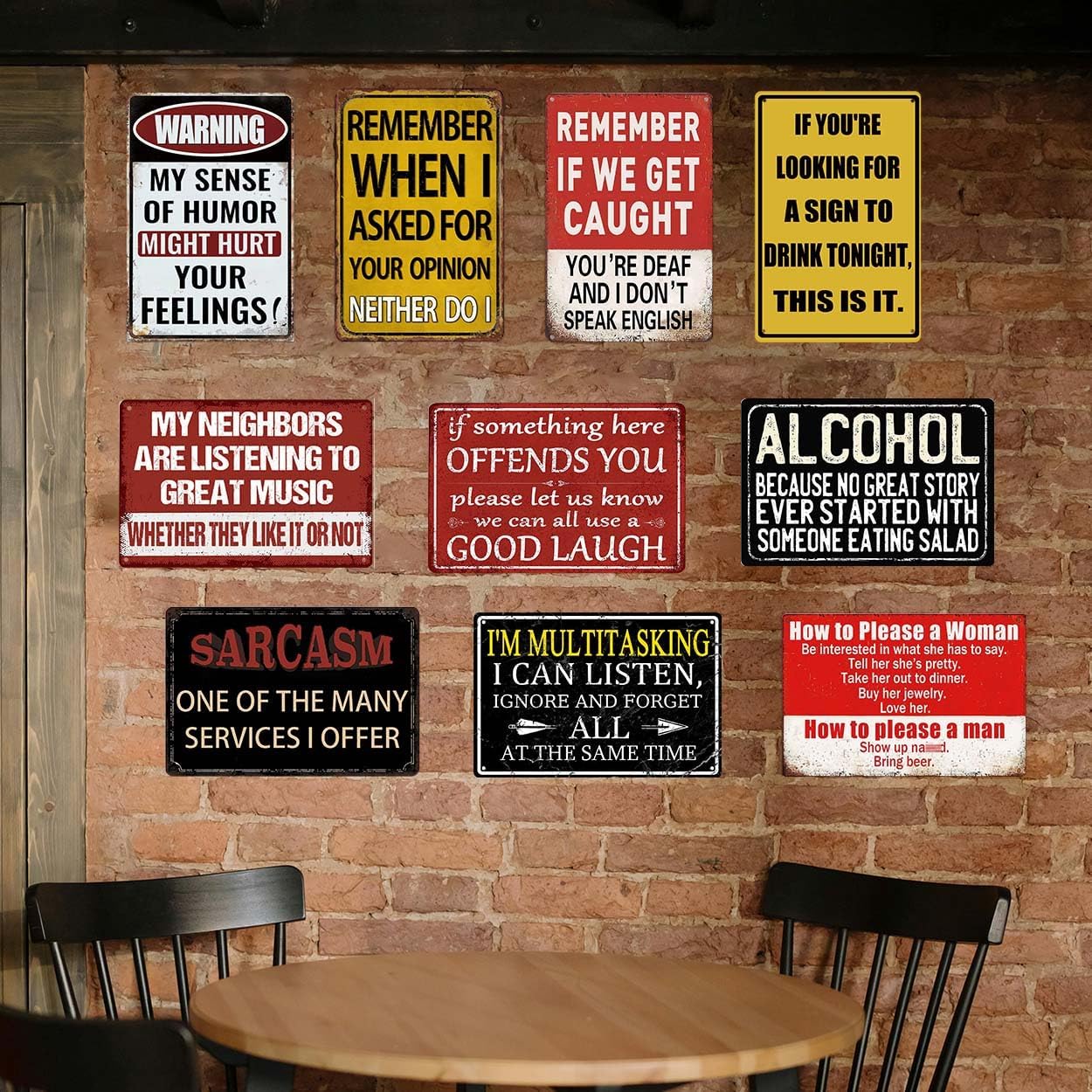 Funny Bar Signs for Home Bar Wall Art - Man Cave Decor Garage Signs for Men - Vintage Bar Metal Tin Signs 10-Piece Set - Basement Pub Wall Decor Gifts 8x12 Inch