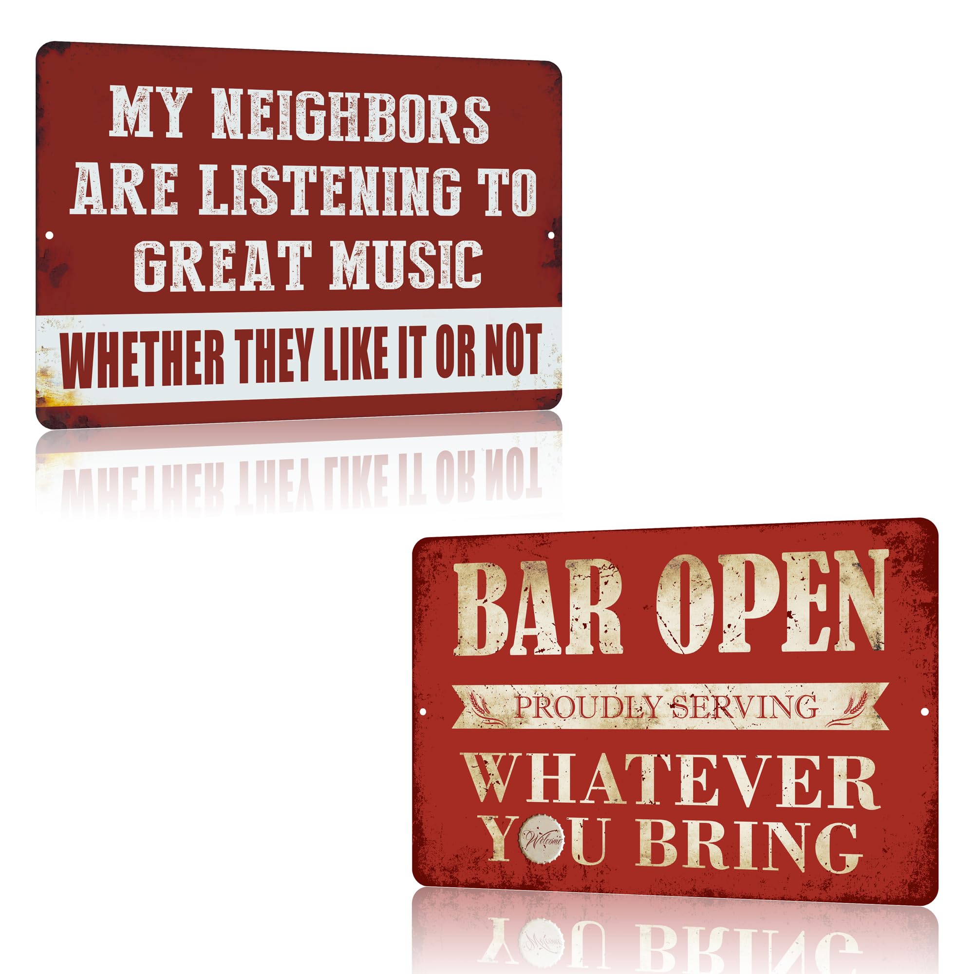 Yniaun Decor Vintage Man Cave Decor Funny Sarcasm Music Metal Tin Signs Garage Bar Patio Wall Decorations Gifts for Men 12 X 8 Inches Outdoor & Indoor - My Neighbors Are Listening to Great Music