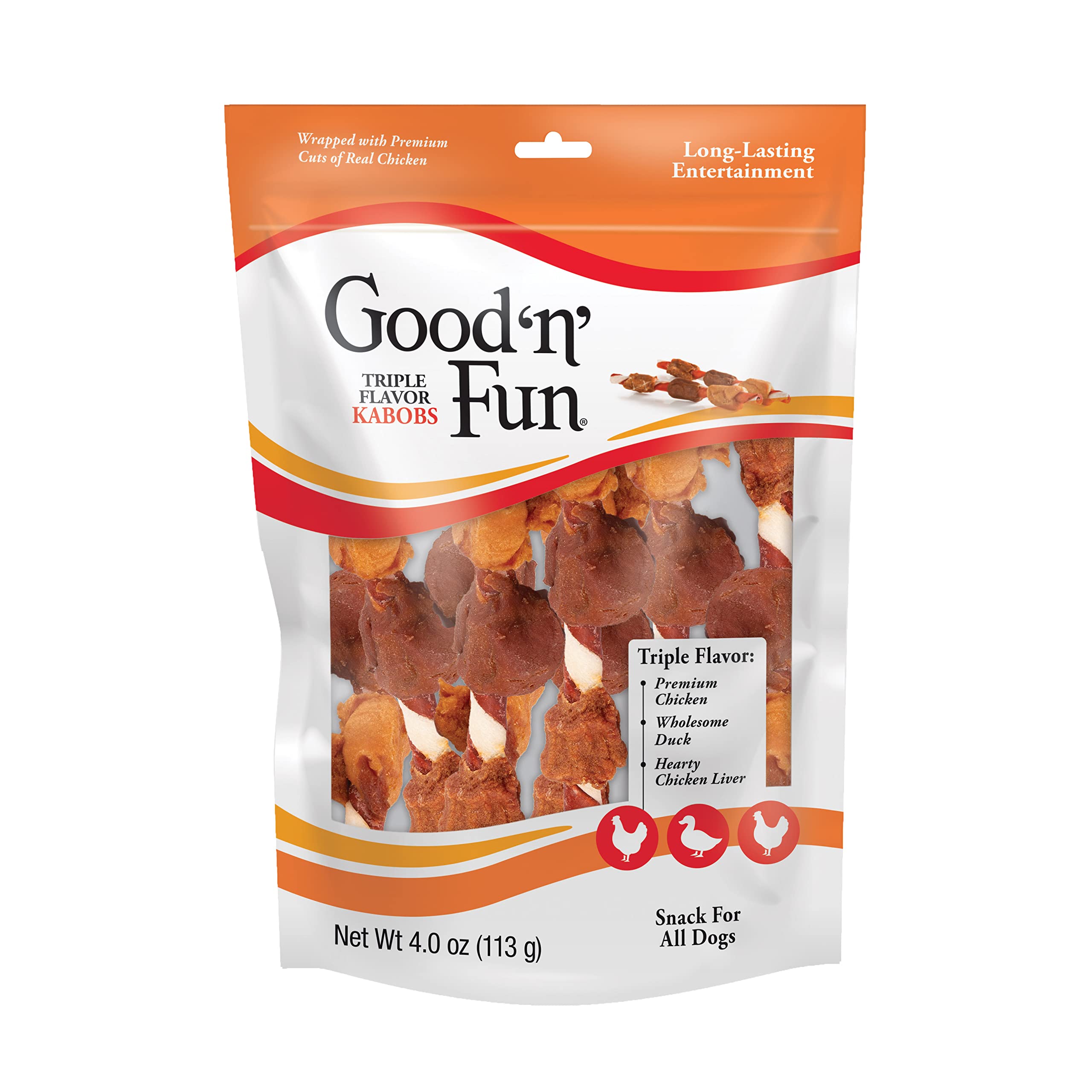 Good 'n' Fun Kabobs Long-Lasting Dog Treat, With Real Proteins, Beef Hide and Premium Chicken, Supports Dental Health, Mental Stimulation, 24 oz