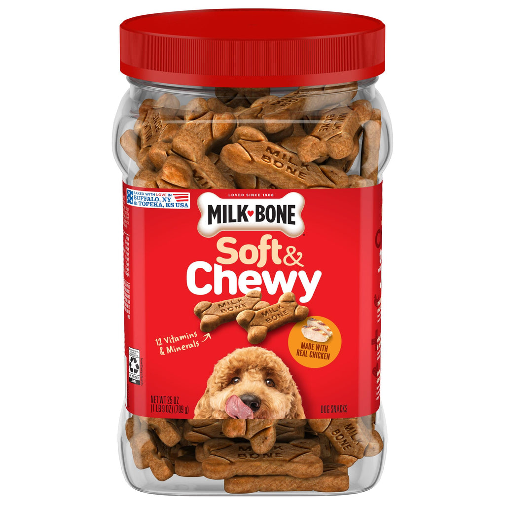 Milk-Bone Soft & Chewy Dog Treats, Made with Real Beef & Filet Mignon, 25 Ounce Canister