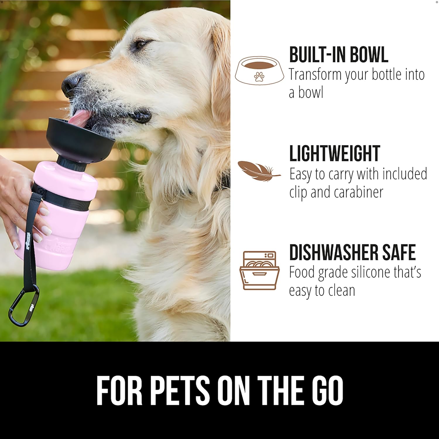 GORILLA GRIP Dog Water Bottle, Portable Water Bowl Dispenser for Dogs, 20 oz Leak Proof Pet Travel Squeeze Bottles, Food Grade Silicone, to Go Puppy Essentials, Hiking Camping Trip Accessories, Pink