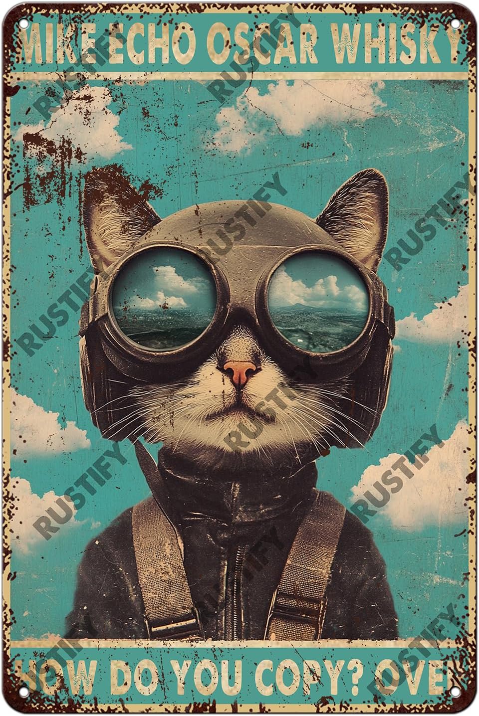 Cat Metal Tin Sign Vintage Retro Style Aluminum Sign Wall Art Decor 12x8 Inch