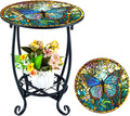 Cinnvoice Outdoor Side Table Round Small Mosaic Patio Accent Indoor End Plant Coffee Tea Table for Yard Patio Porch Garden Living Room, Bedroom(Butterfly Style,14 Inch)