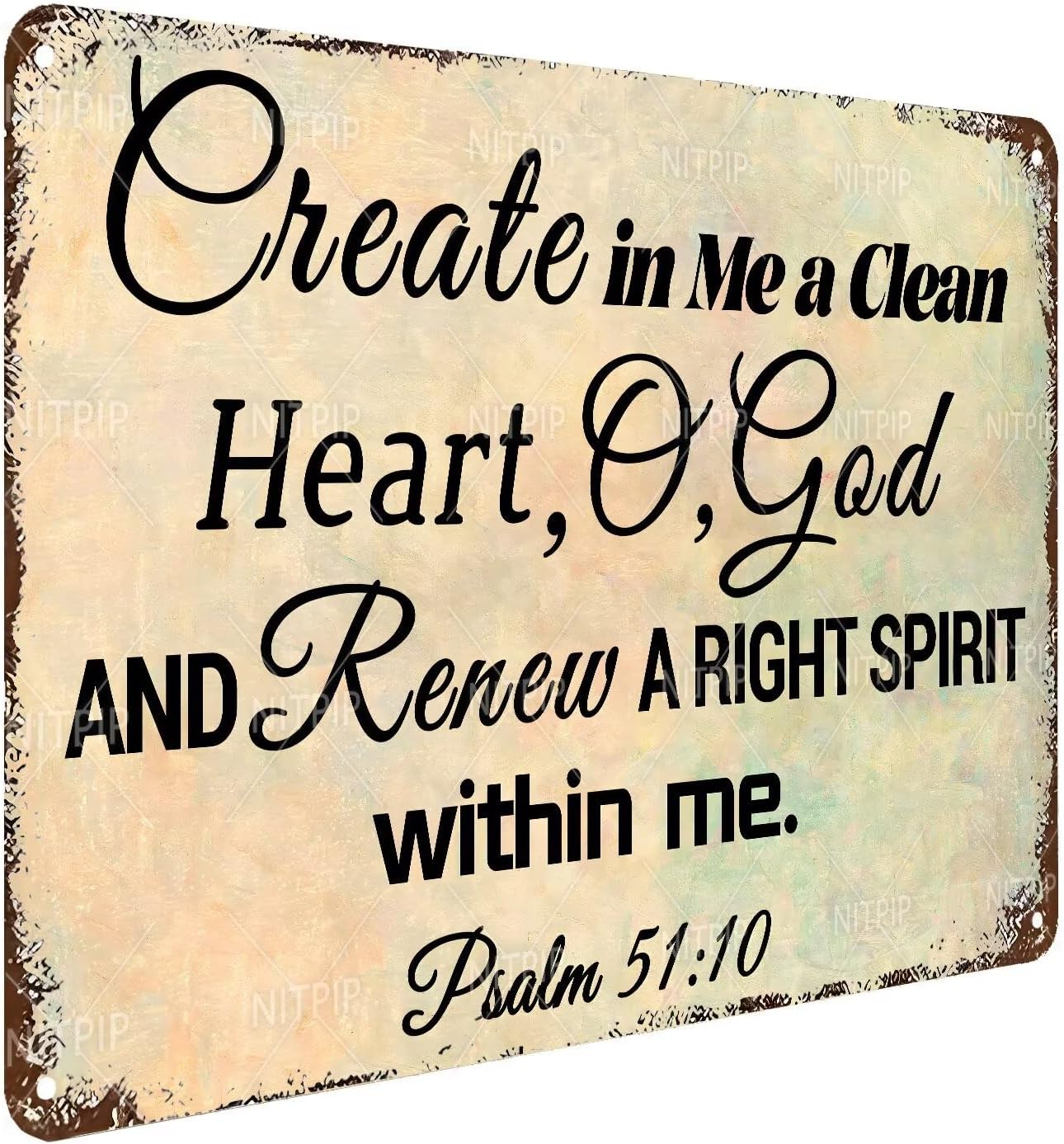 Psalm 51：10 Metal Tin Sign Bible Verse Metal Sign Art Decor - Christian Wall Art Faith Metal Tin Sign Prayer Religious Sign for Home Decor 8x12 Inch