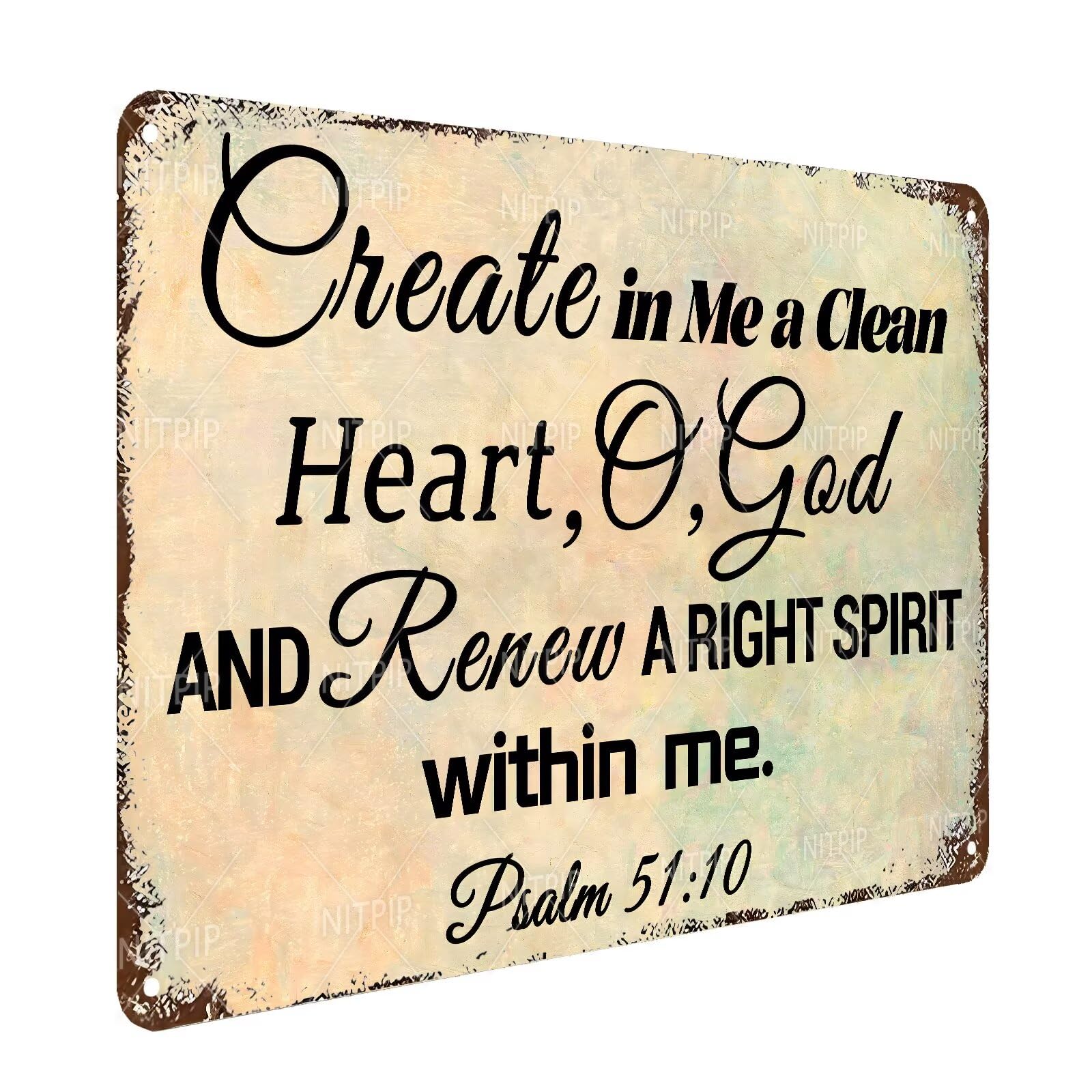 Psalm 51：10 Metal Tin Sign Bible Verse Metal Sign Art Decor - Christian Wall Art Faith Metal Tin Sign Prayer Religious Sign for Home Decor 8x12 Inch