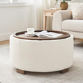 Zihanhome 30 Inch Round Storage Ottoman Coffee Table, Modern Boucle Ottoman with Lift-Off Lid and Solid Wood Legs for Living Room, Bedroom, Corners, Apartments (Beige)