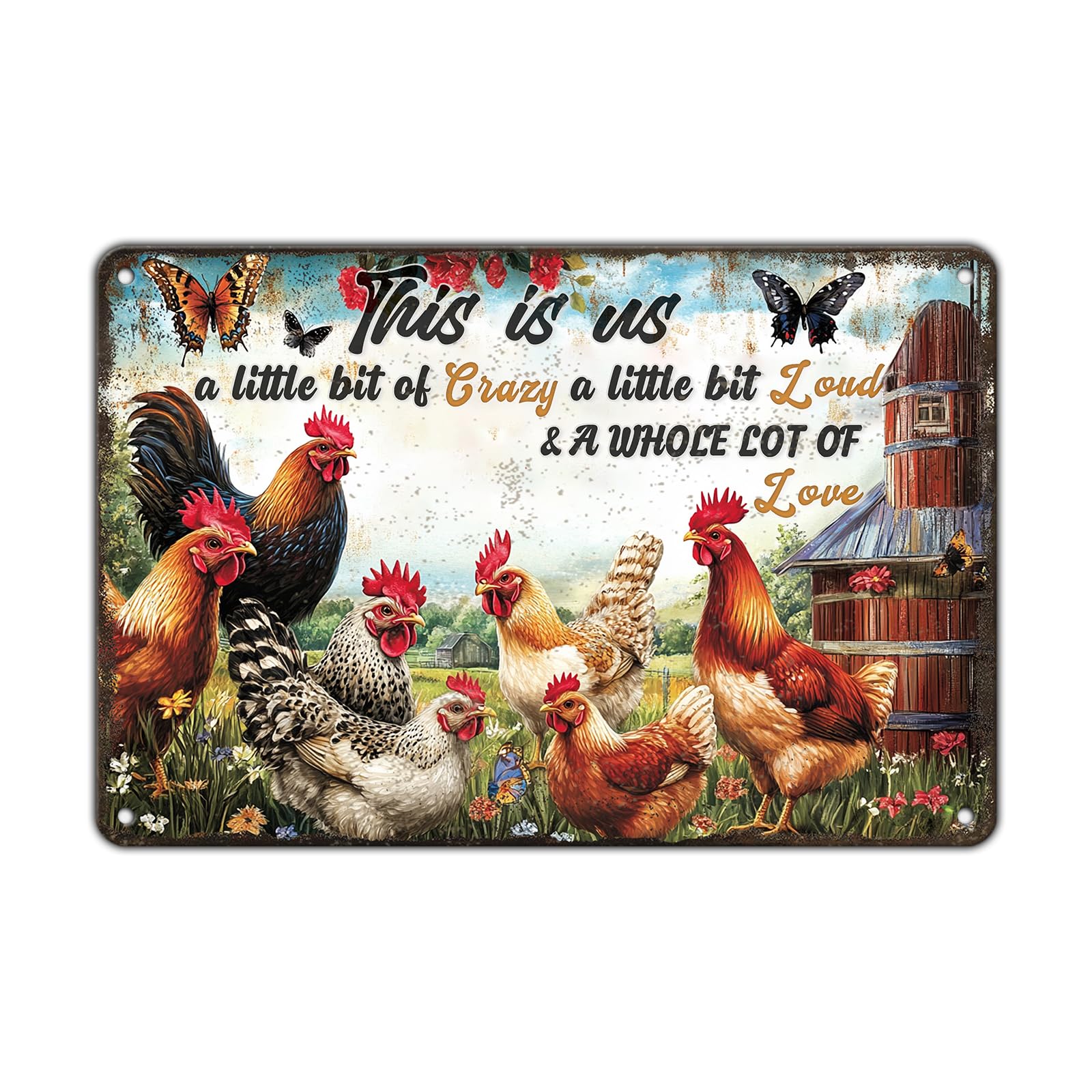 Vintage Fresh Eggs & Chicken Metal Sign Rustic Farm Eggs For Sale Tin Poster Home Kitchen Farmhouse Chicken Wall Decor 12x8 Inch
