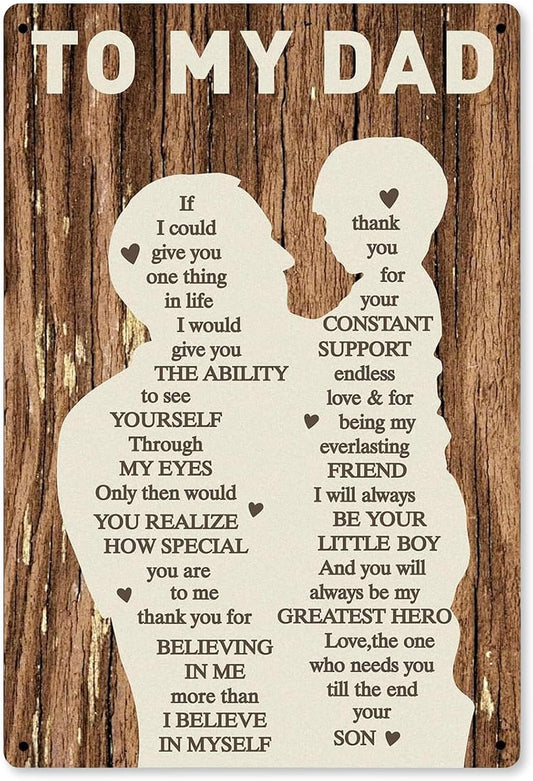 Fathers Day Birthday Gifts From Son Dad Gift 12x8In Print Wall Art Metal Plaque Vintage Tin Sign Home Wall decor Personalized Father's Day Gifts Ideas for Dads Husband Men Him