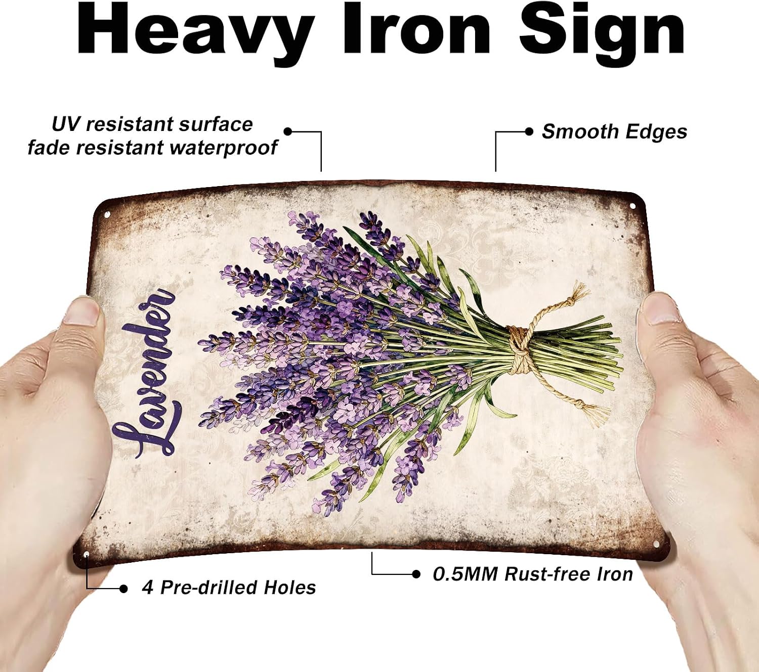 GLOBLELAND Lavender Metal Tin Sign 8x12in Flower Bouquet Vintage Painting Tin Signs Wall Poster Plaque for Gardens Patios Dining Rooms Living Rooms Bedrooms Floral Shops
