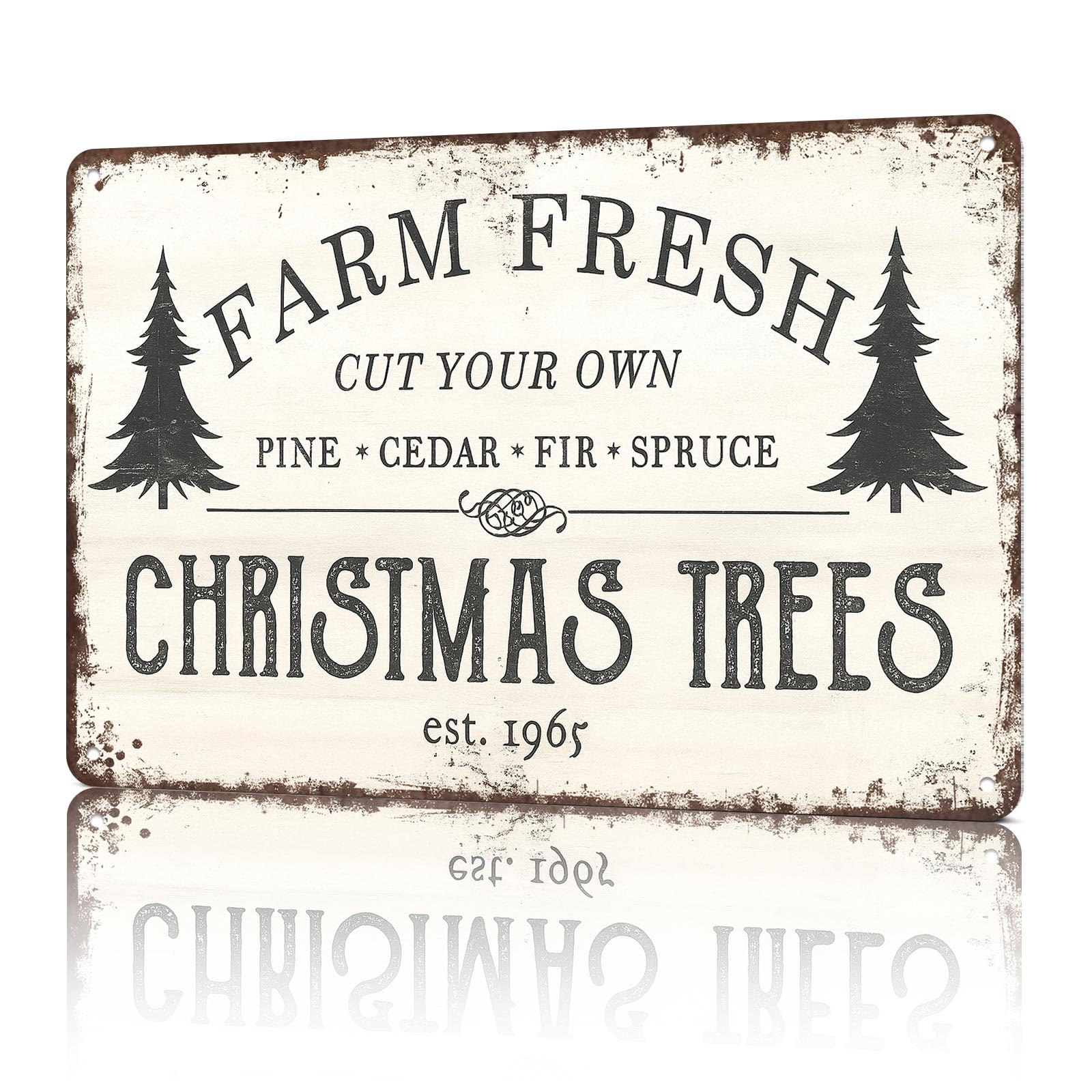 Vintage Christmas Decorations 8x12inch Metal Sign-Weathered Tin Art for Garage Office Wall