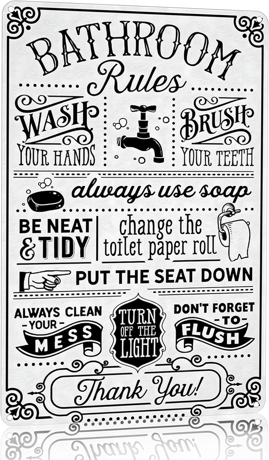 Crazysign Funny Bathroom Toilet Decor Sign Bathroom Rules Quotes Wall Art Vintage Tin Sign 8x12 Inches (3092)