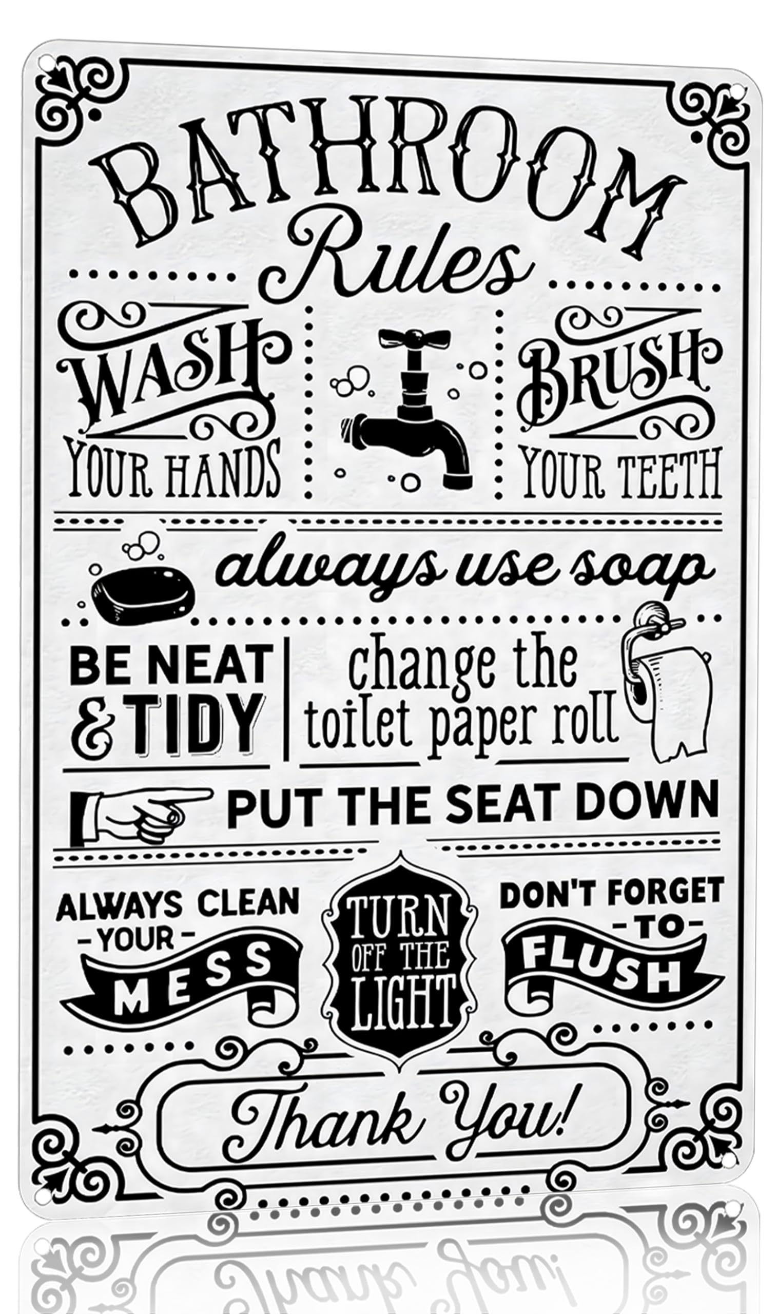 Crazysign Funny Bathroom Toilet Decor Sign Bathroom Rules Quotes Wall Art Vintage Tin Sign 8x12 Inches (3092)