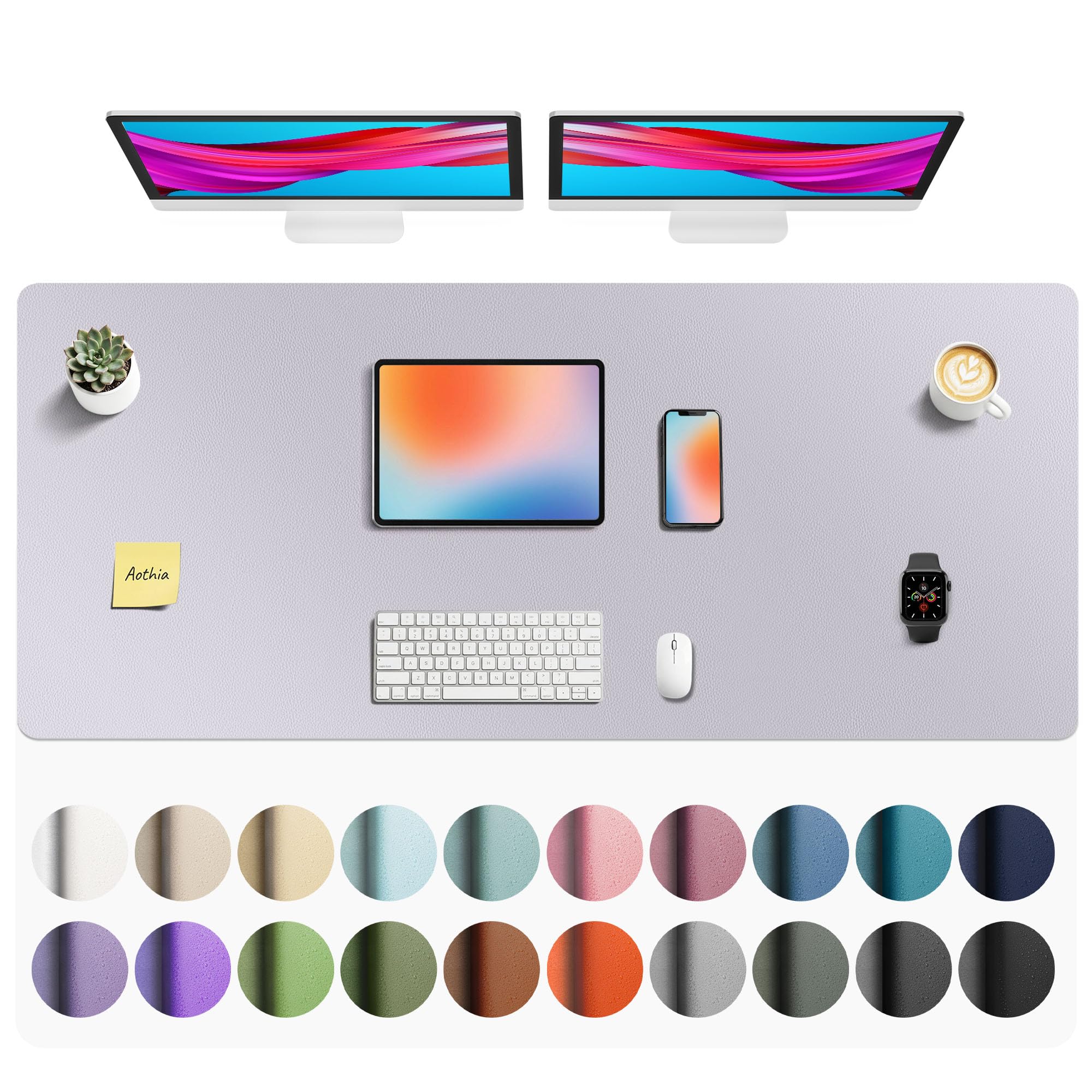 Aothia Non-Slip Waterproof PU Leather Desk Pad Protector for Mouse, Writing Desk, Office, Home, Laptop Blotter, 23.6" x 13.7", Black