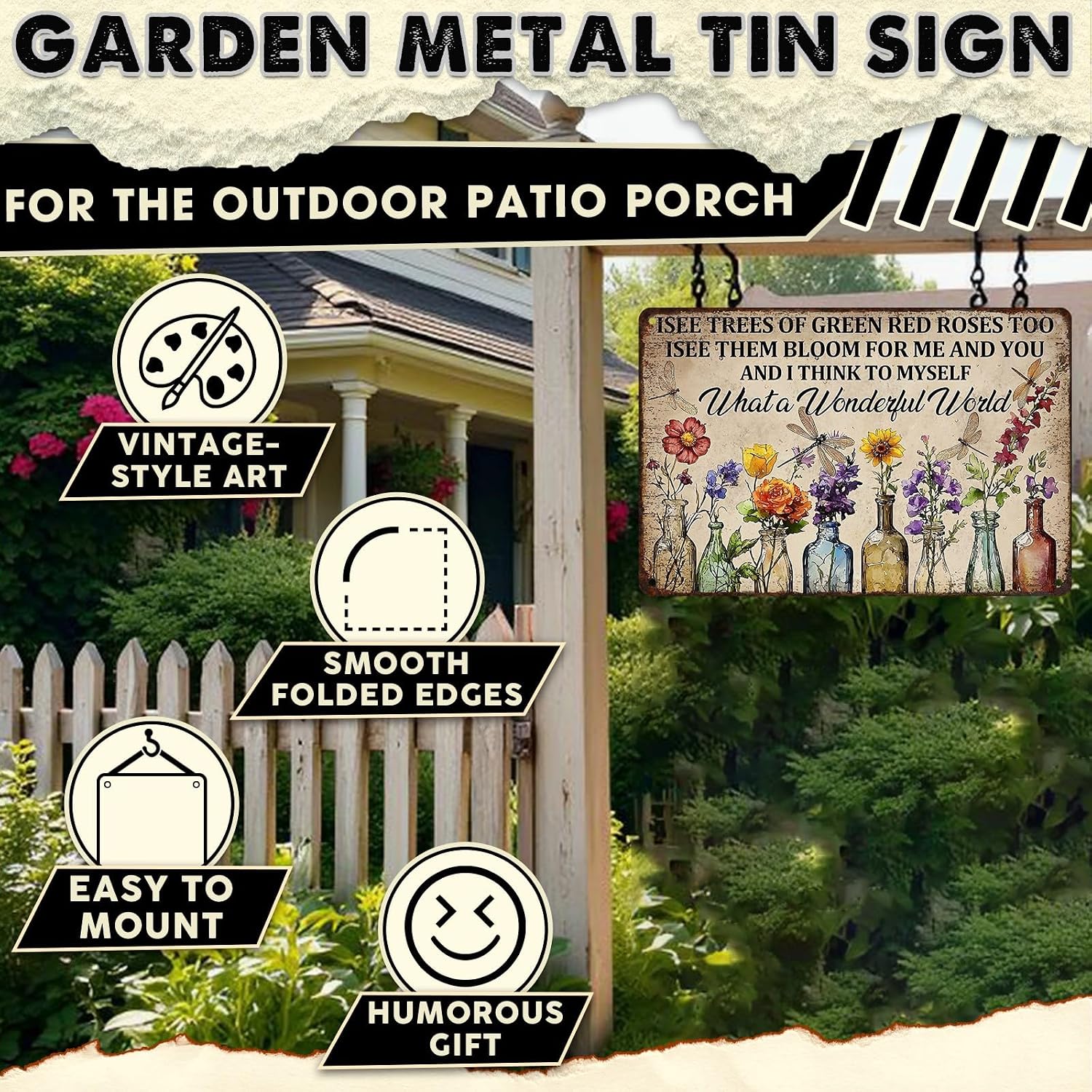 Vintage Rustic Botanical Garden Decor Metal Tin Sign Dragonfly Flower Wall Art Plaque Gifts For Women Mom Plant Lover Outdoor Patio Sunroom Backyard Porch 8x12 Inch