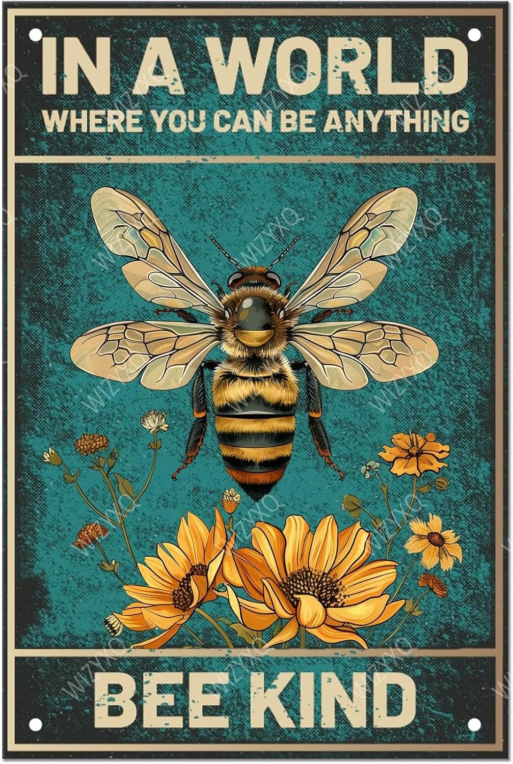 Floral and Bee Metal Signs In A World Where You Can Be Anything Funny Vintage Tin Sign Retro Wall Decor for Bee Lovers Room 8×12 Inches