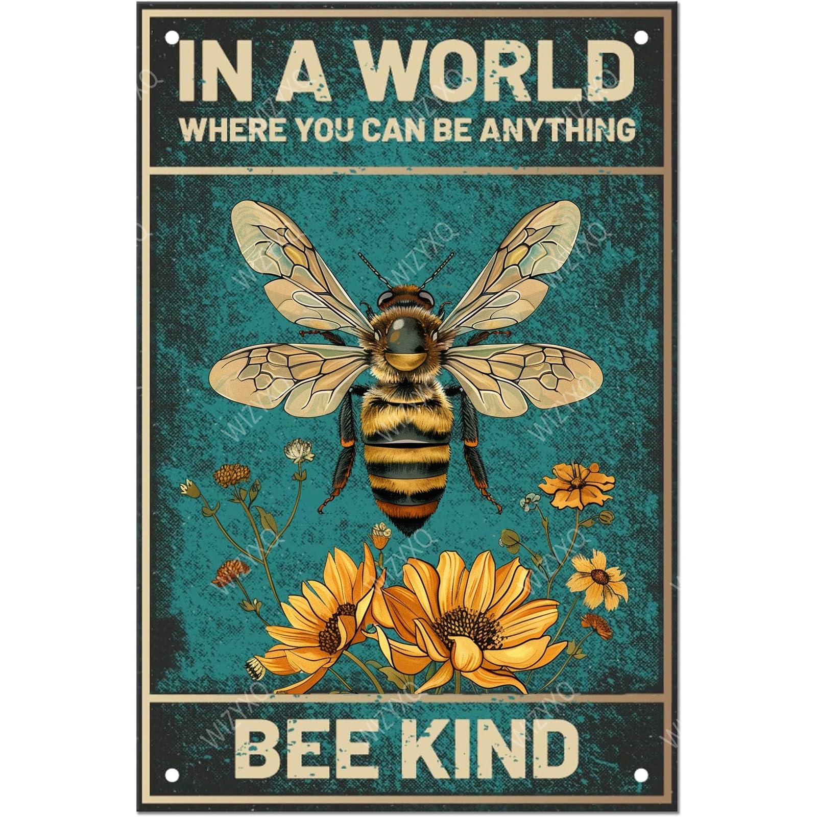 Floral and Bee Metal Signs In A World Where You Can Be Anything Funny Vintage Tin Sign Retro Wall Decor for Bee Lovers Room 8×12 Inches