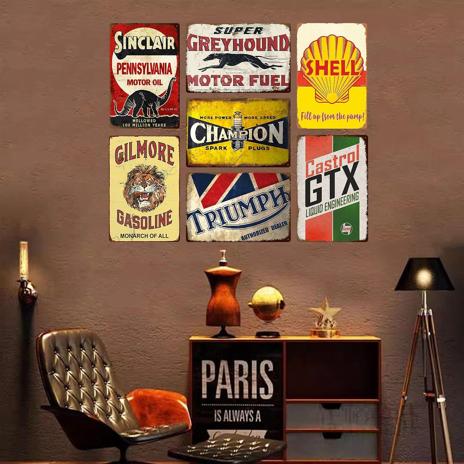 Vintage Metal Tin Garage Signs for Men,Gas Oil Car Metal Signs for Garage Man Cave Bar,Classic Tin Sign for Garage Decor 8 x 12 Inch（7pcs）
