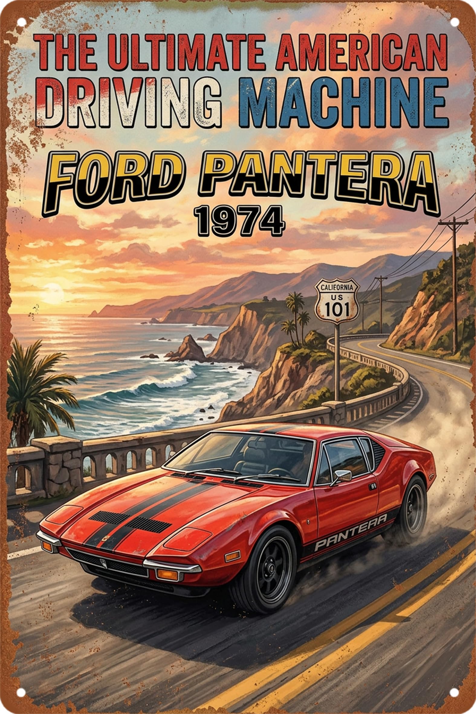 Vintage Car Sign Retro Sports Car Metal Tin Signs, Tin Sign Car for Garage Decor, Classic Car Decor Early American Metal Garage Sign for Man Cave, 8x12 Inch (REO model 10-S)