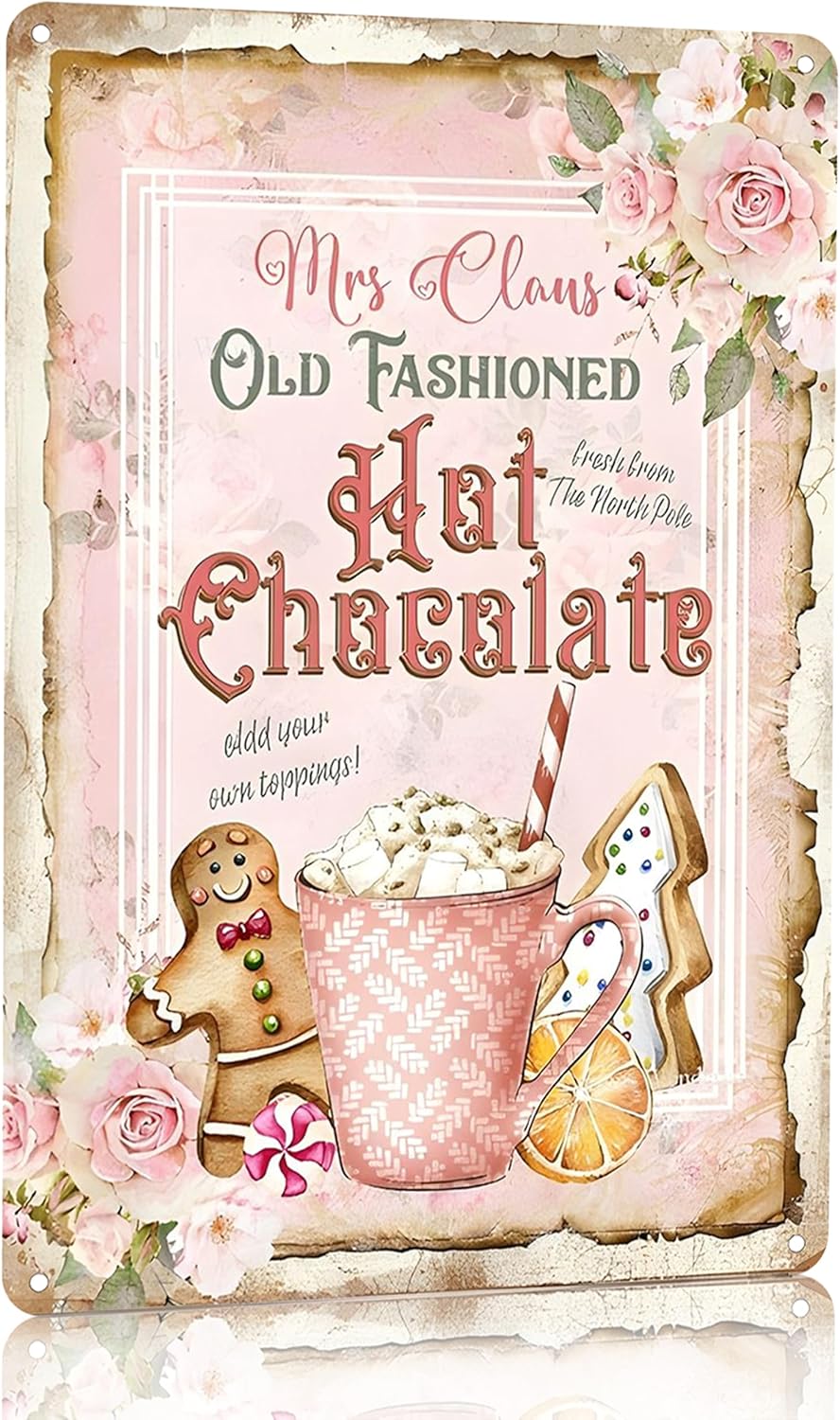 Joyline Vintage Christmas Decor Gifts Rustic Hot Cocoa Always Homemade Extra Marshmallows Tin Sign for Home Farmhouse Kicthen Cafe Bar Wall Decor 8 x 12 inches (3234)