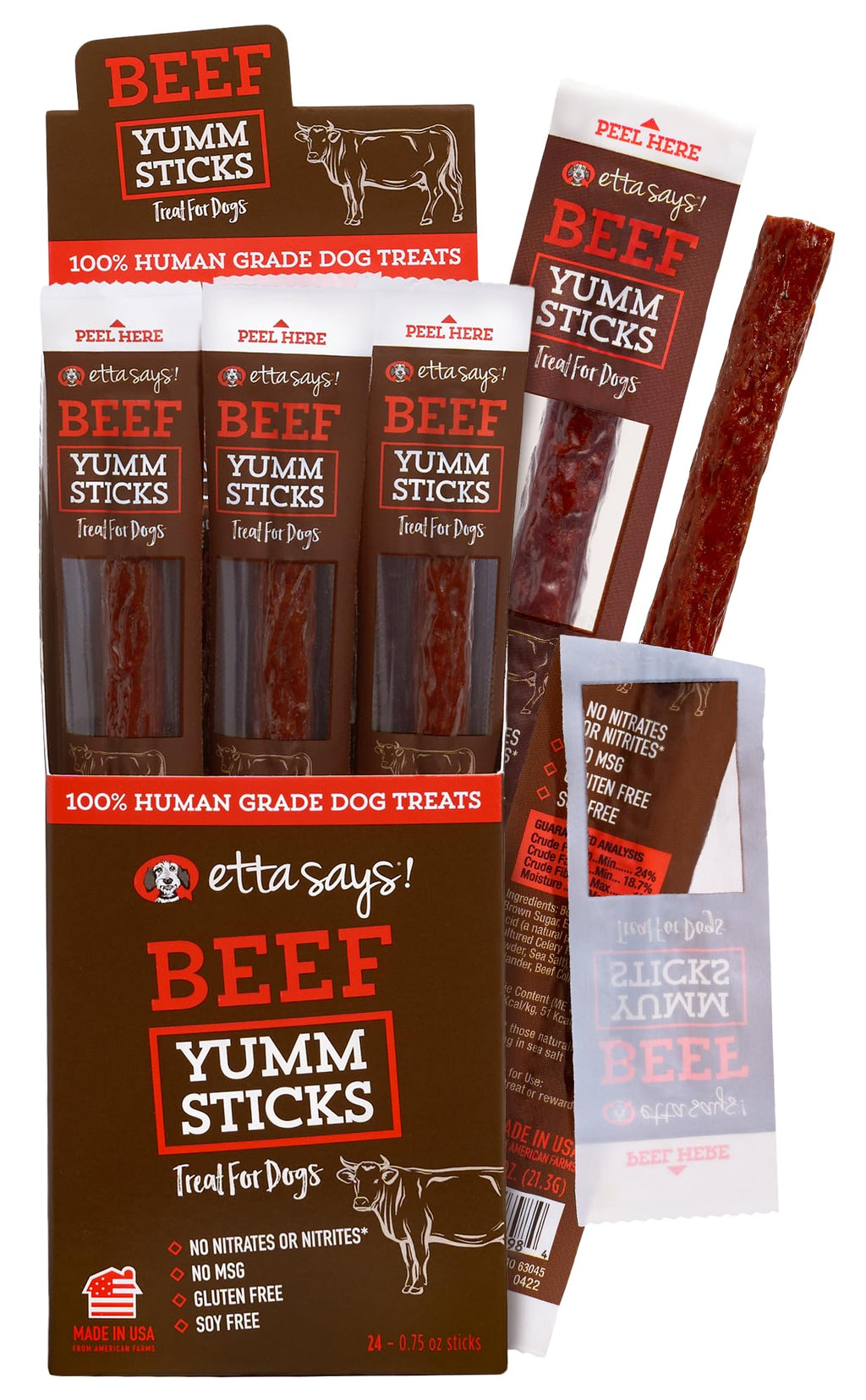 etta says! Yumm Sticks - Real Meat Dog Jerky Treats - Beef, Chicken, Pork, and Turkey Variety Pack - Human Grade - Made in The USA (24 Count Pack of 1)