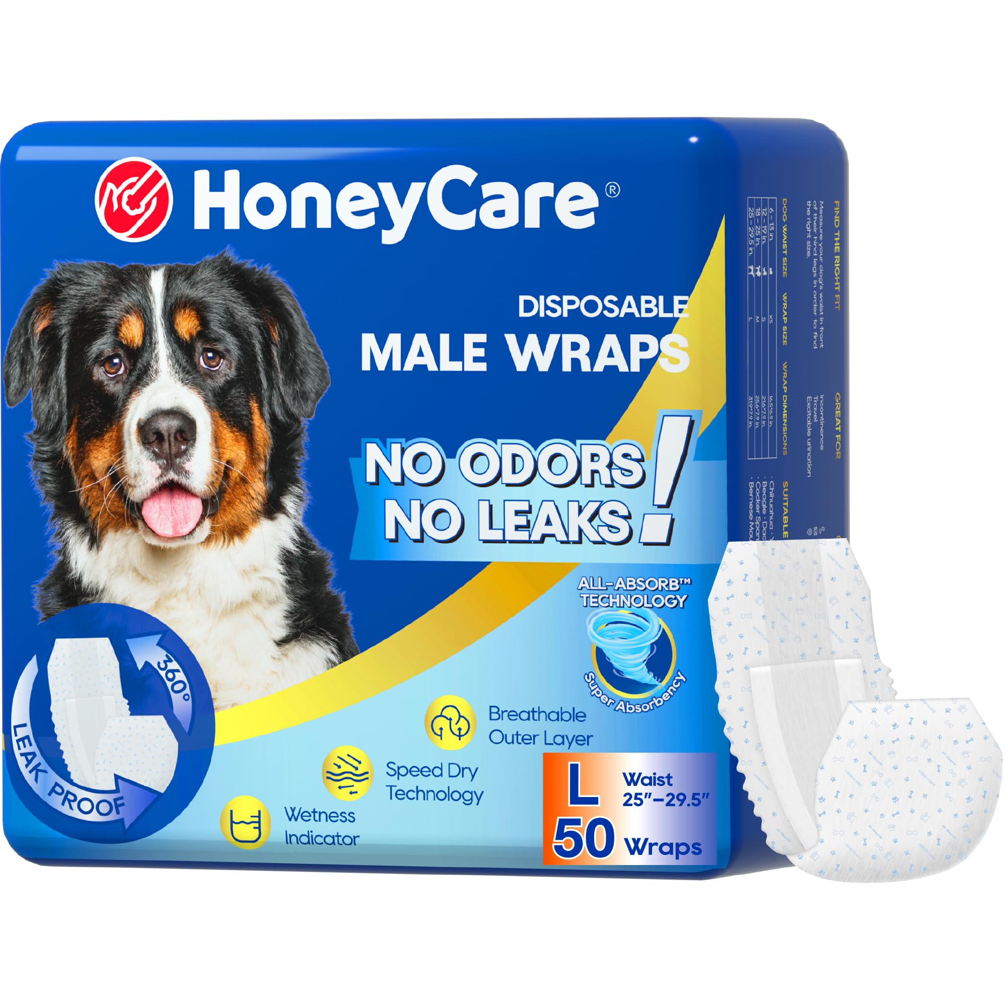 HONEY CARE All-Absorb A26 Male Dog Wrap, 50 Count, Small
