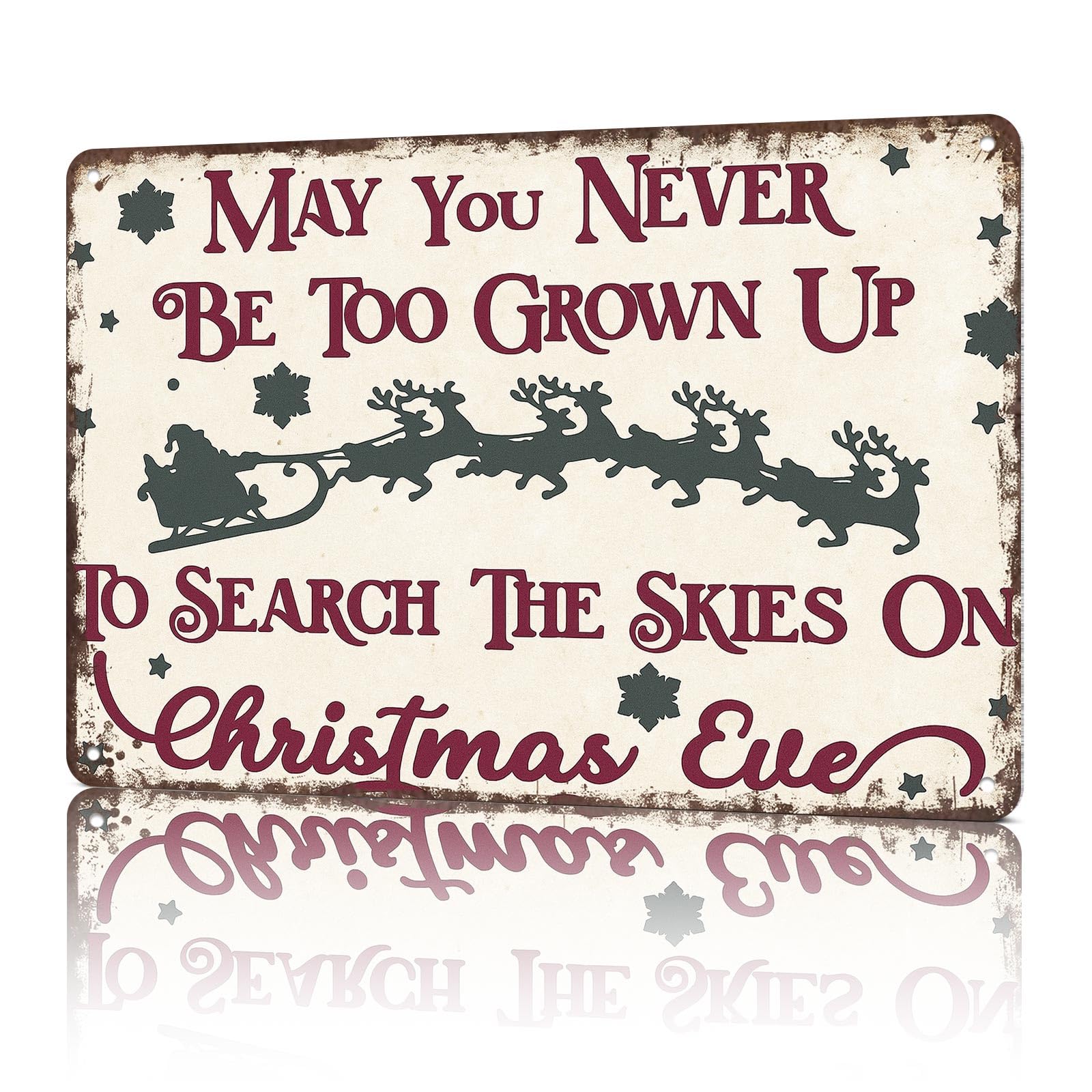 Vintage Christmas Decorations 8x12inch Metal Sign-Weathered Tin Art for Garage Office Wall