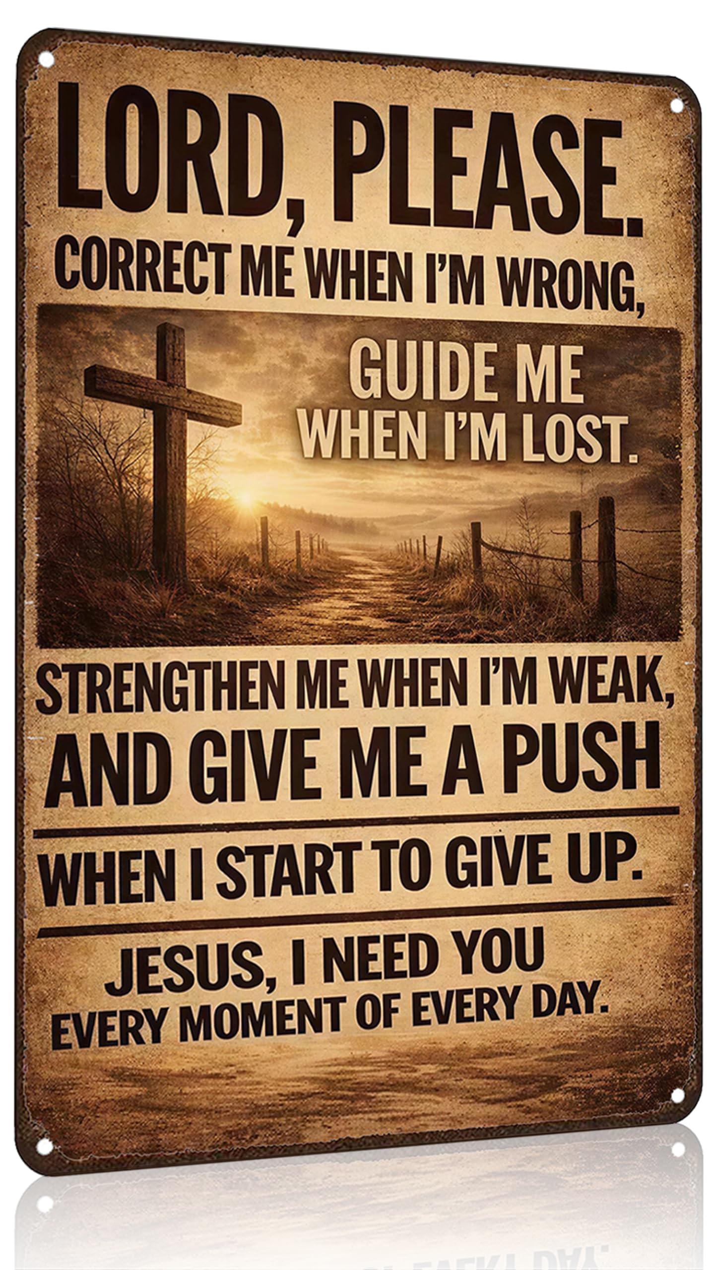 Funnysign Christian Gifts for Women Men Lord Please Correct Me Guide Me Strengthen Me Vintage Tin Sign for Home Church Prayer Room Office Chapel Decor 8x12 Inch (26056)