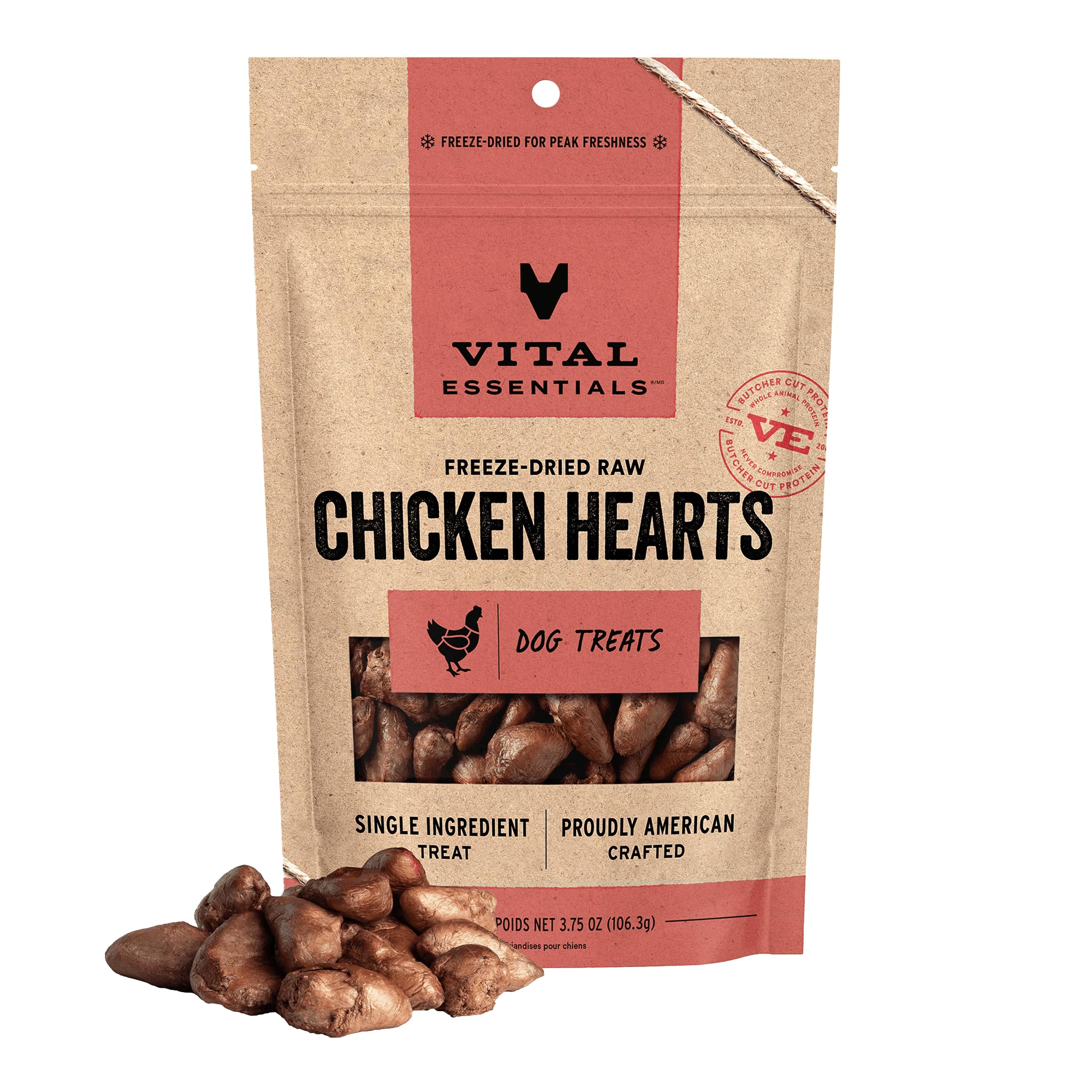 Vital Essentials Freeze Dried Raw Chicken Hearts Dog Treats | Single Ingredient | Premium Quality | Grain Free Treats for Dogs, 1.9 oz Bag