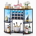 JKsmart Small Wine Bar Cart with LED Lights, Mini Wine Rack with Storage and Glass Holder, Home Bar Cart for Liquor, 3-Tier Bar Table for Kitchen, Dining Room, Living Room, Rustic Brown