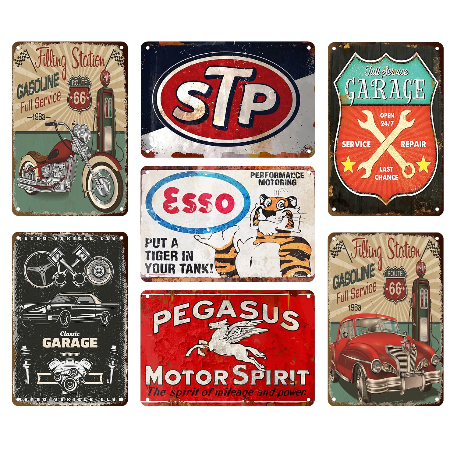 8 Pcs Vintage Tin Garage Signs,Vintage Metal Tin Signs Retro Garage Signs For Men Wall Decorations Car Posters Man Cave Decor 8×12 Inch（8pcs）