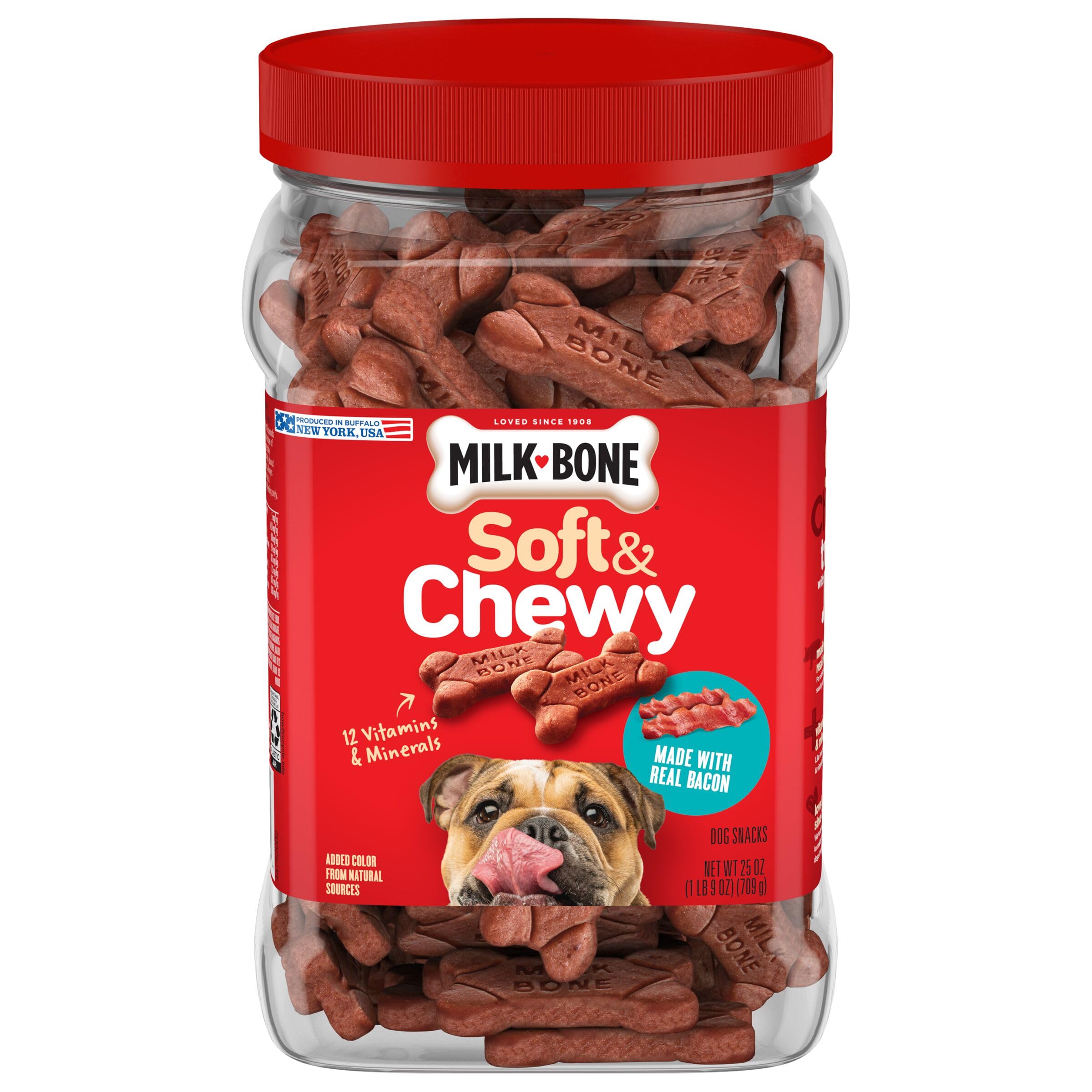 Milk-Bone Soft & Chewy Dog Treats, Made with Real Beef & Filet Mignon, 25 Ounce Canister
