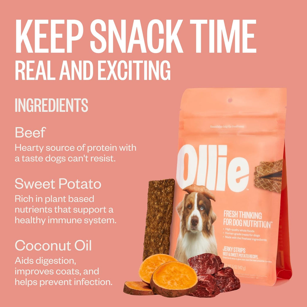 Ollie Jerky Dog Treats Variety Pack, Chicken and Apple and Beef and Sweet Potato Bundle, All Natural, Healthy, Made with Real Meat 5 Oz. Pack of 2
