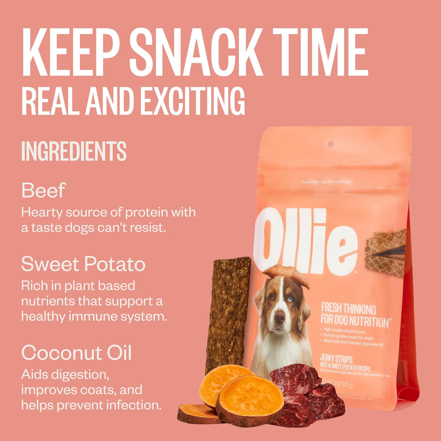 Ollie Jerky Dog Treats Variety Pack, Chicken and Apple and Beef and Sweet Potato Bundle, All Natural, Healthy, Made with Real Meat 5 Oz. Pack of 2