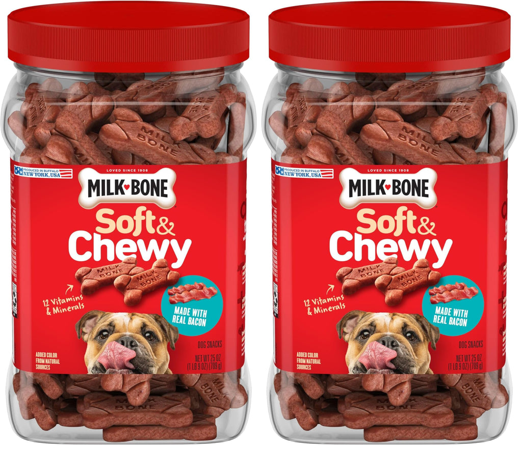 Milk-Bone Soft & Chewy Dog Treats, Made with Real Beef & Filet Mignon, 25 Ounce Canister
